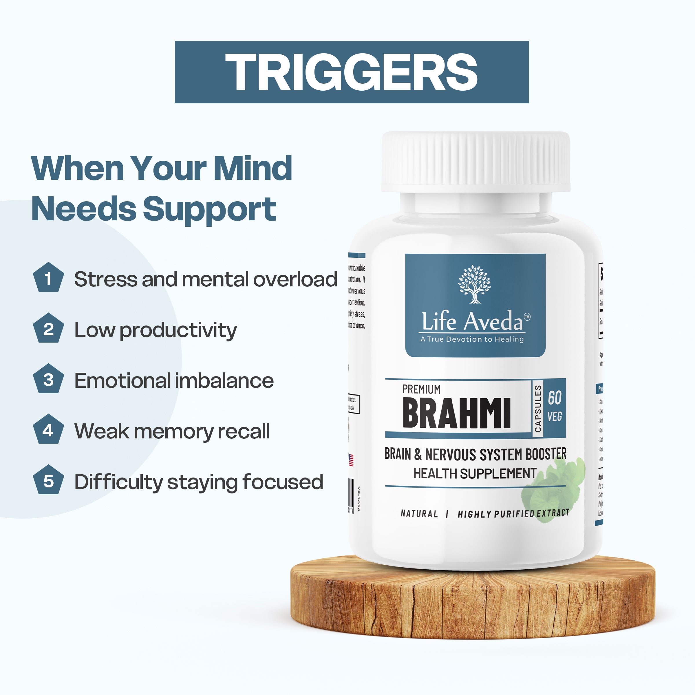Premium Brahmi Capsules – Ayurvedic Support for Memory, Focus & Mental Calm