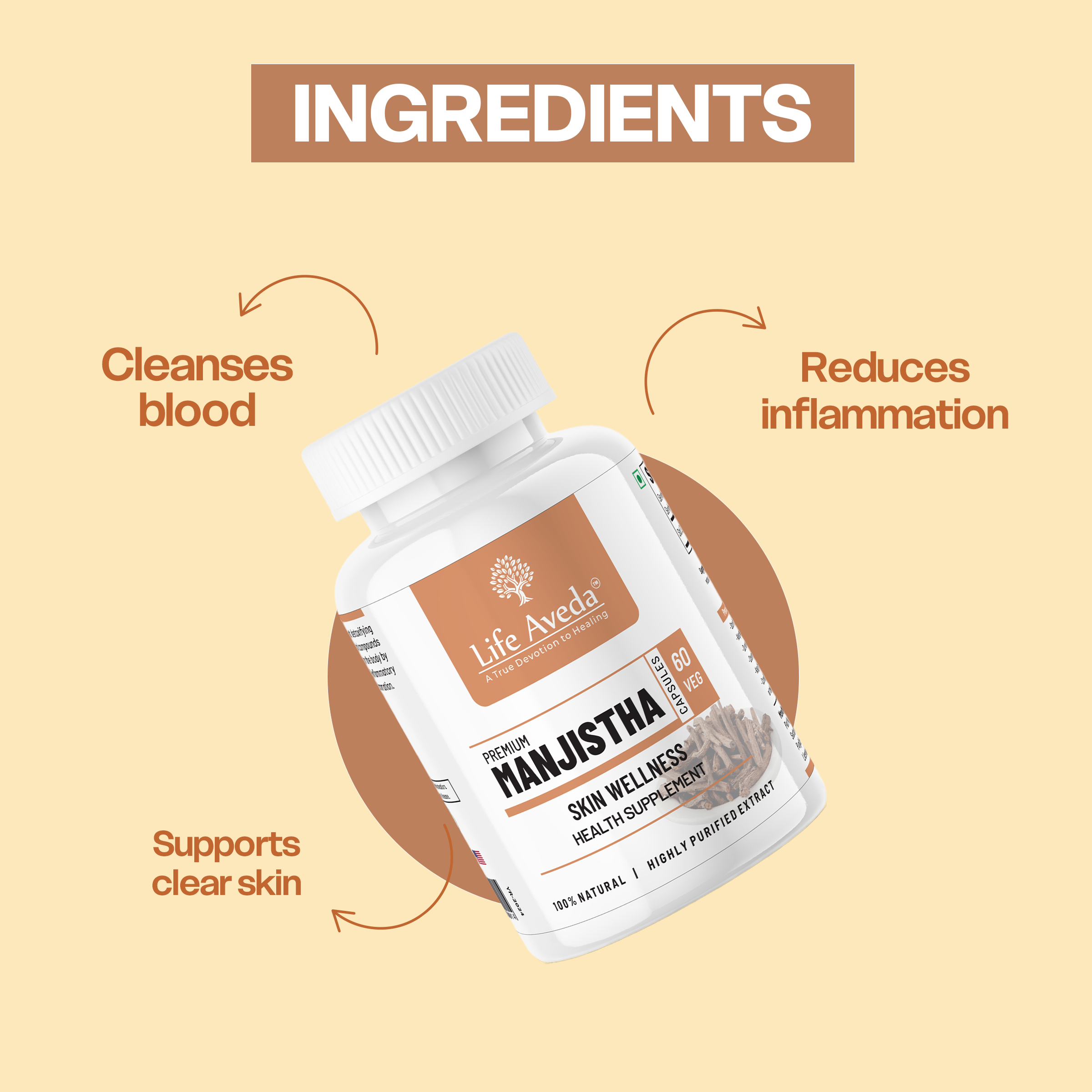 Life Aveda Manjistha Capsules – Ayurvedic Support for Blood Purification & Clear, Healthy Skin