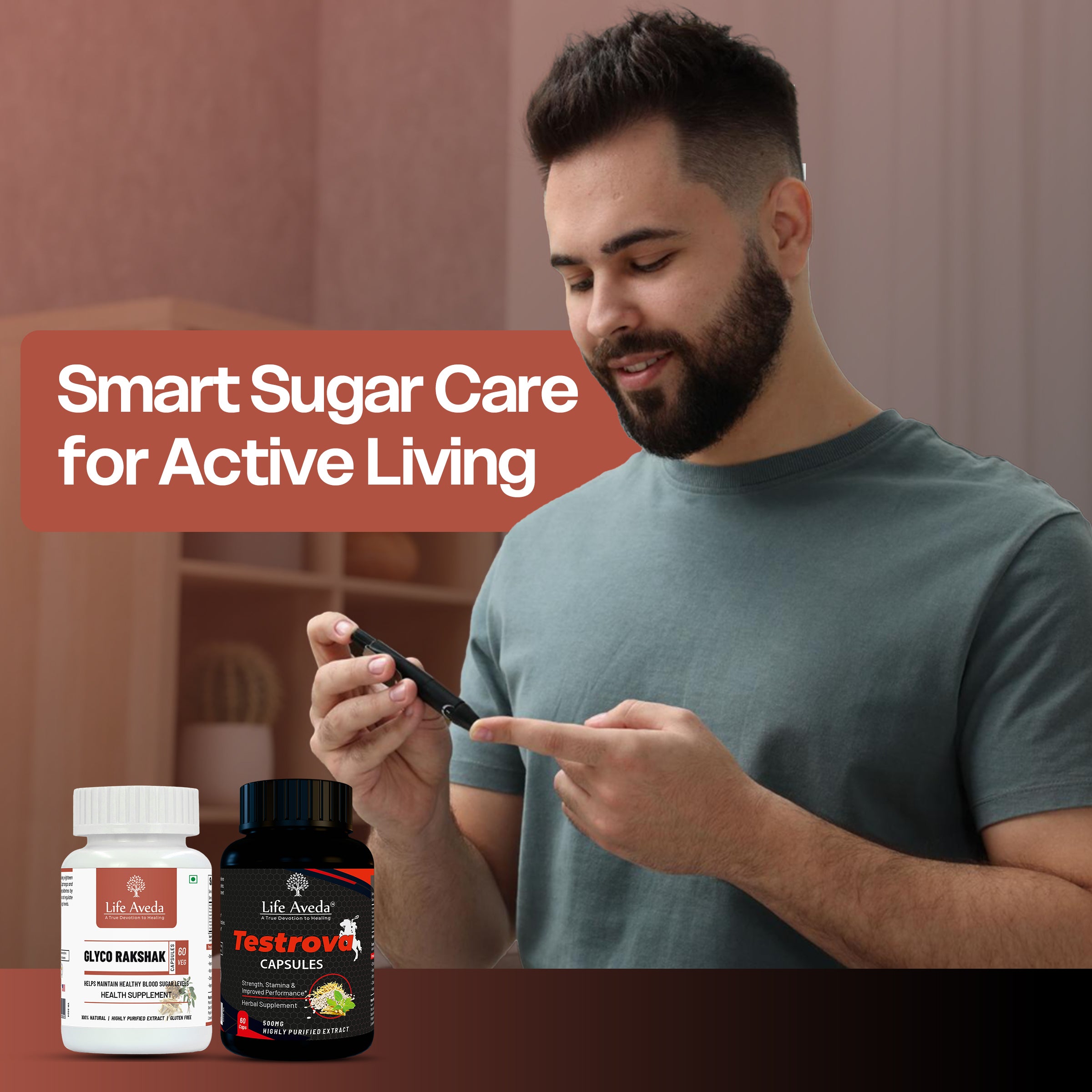 Care Pack for Sugar Management & Male Wellness- Glyco Rakshak + Testrova