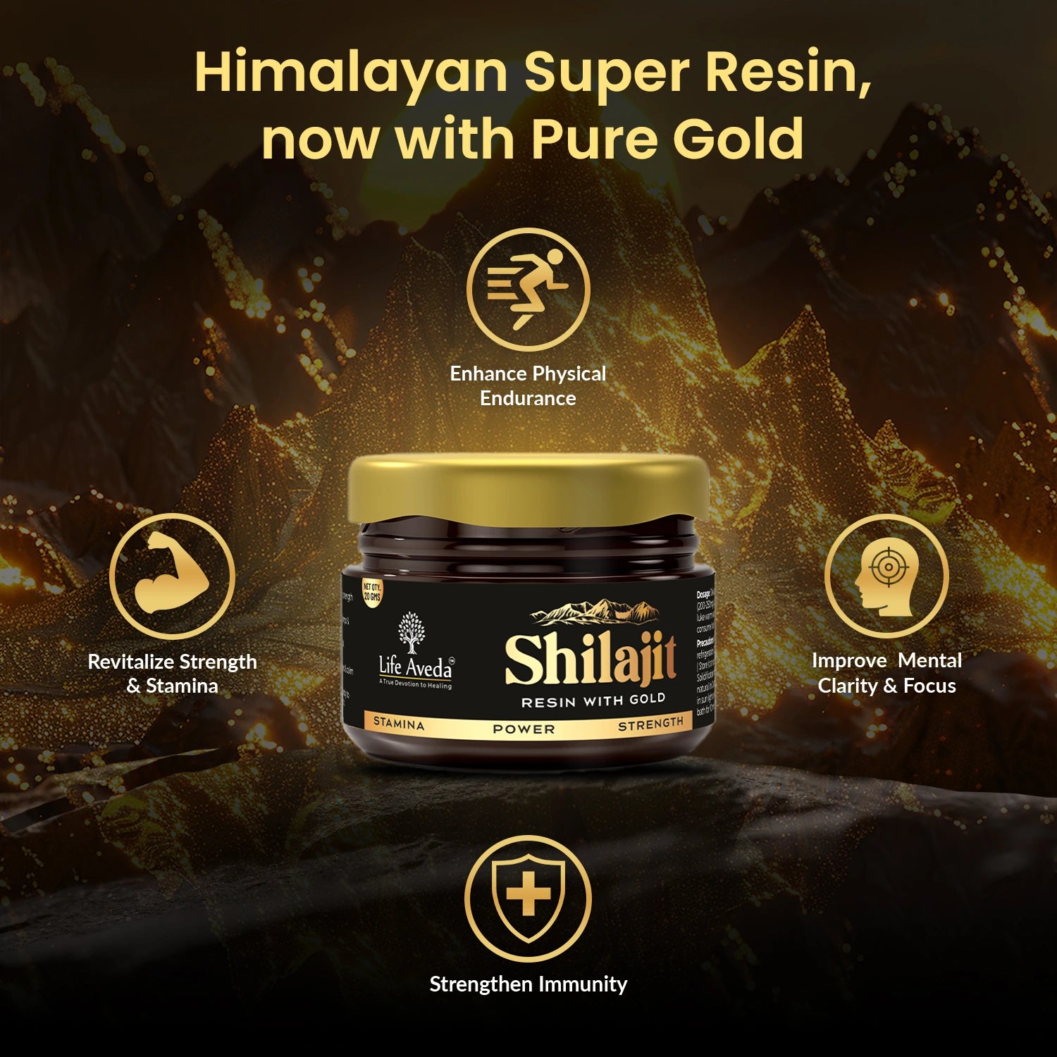 Himalayan shilajit resin with pure gold - Life Aveda