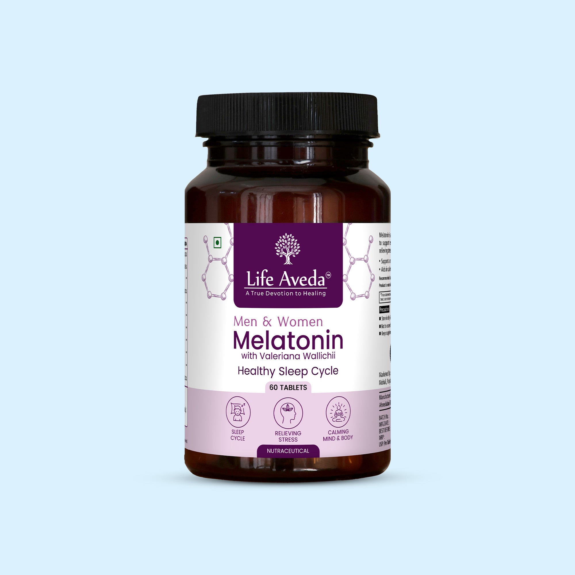 Lifeaveda Melatonin Tablets | Sleep Supplement for Men & Women | Melatonin Tablets for Restful Deep Sleeps - 60 Veg Tablets