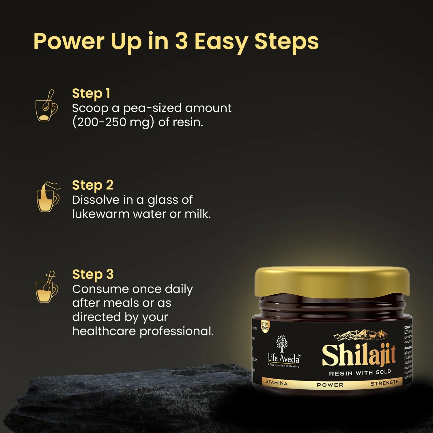 Steps to take shilajit resin gold - Life Aveda