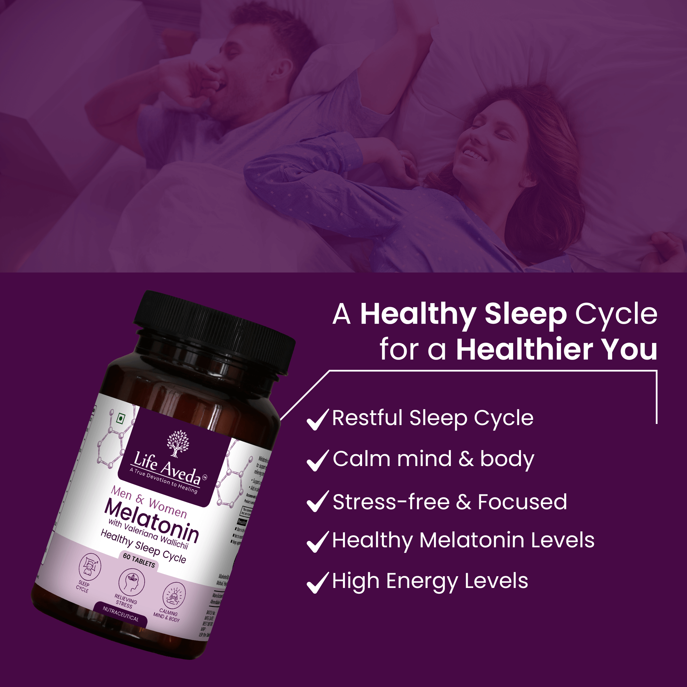 Lifeaveda Melatonin Tablets | Sleep Supplement for Men & Women | Melatonin Tablets for Restful Deep Sleeps - 60 Veg Tablets