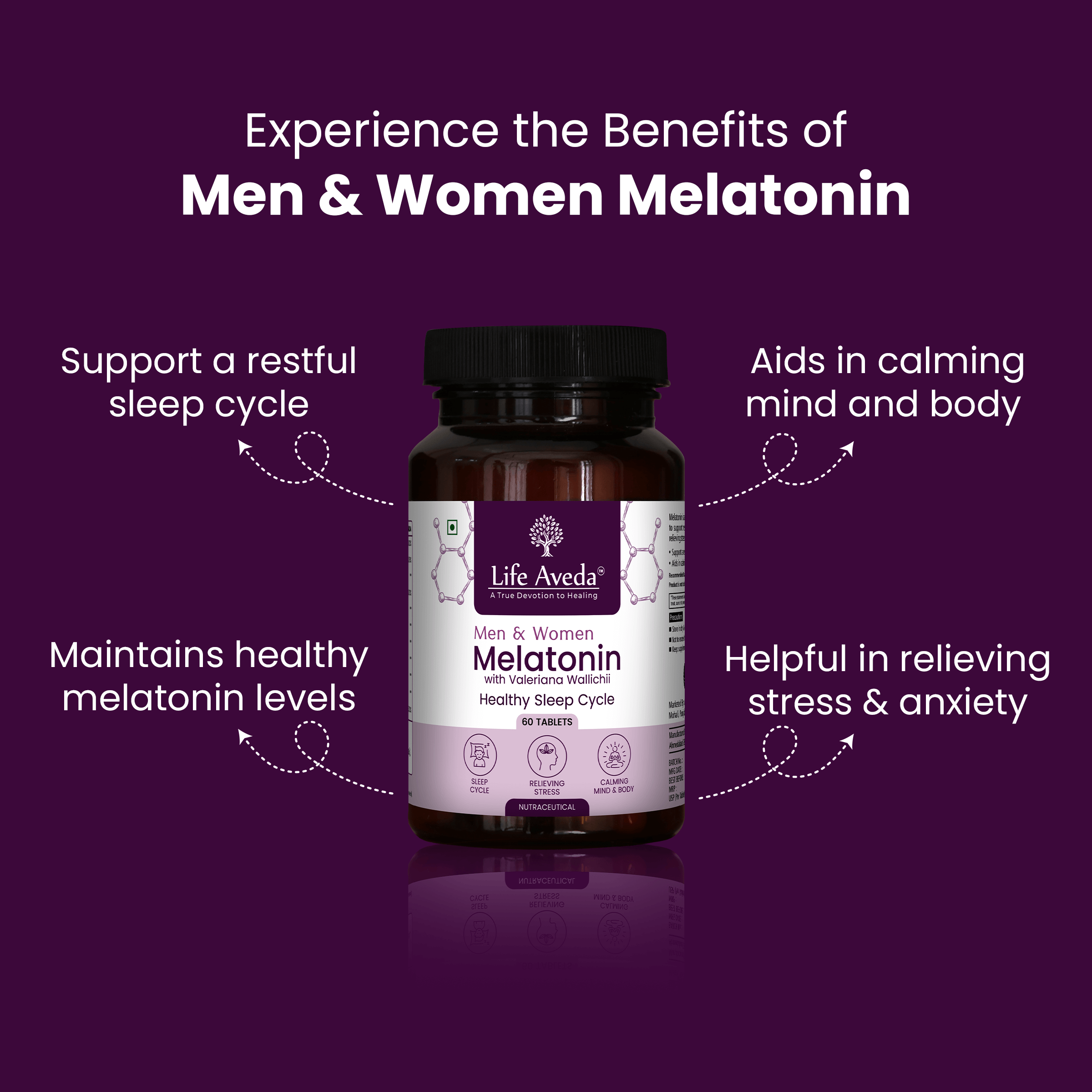 Lifeaveda Melatonin Tablets | Sleep Supplement for Men & Women | Melatonin Tablets for Restful Deep Sleeps - 60 Veg Tablets