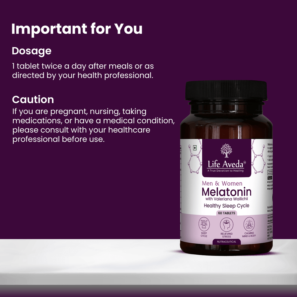 Lifeaveda Melatonin Tablets | Sleep Supplement for Men & Women | Melatonin Tablets for Restful Deep Sleeps - 60 Veg Tablets