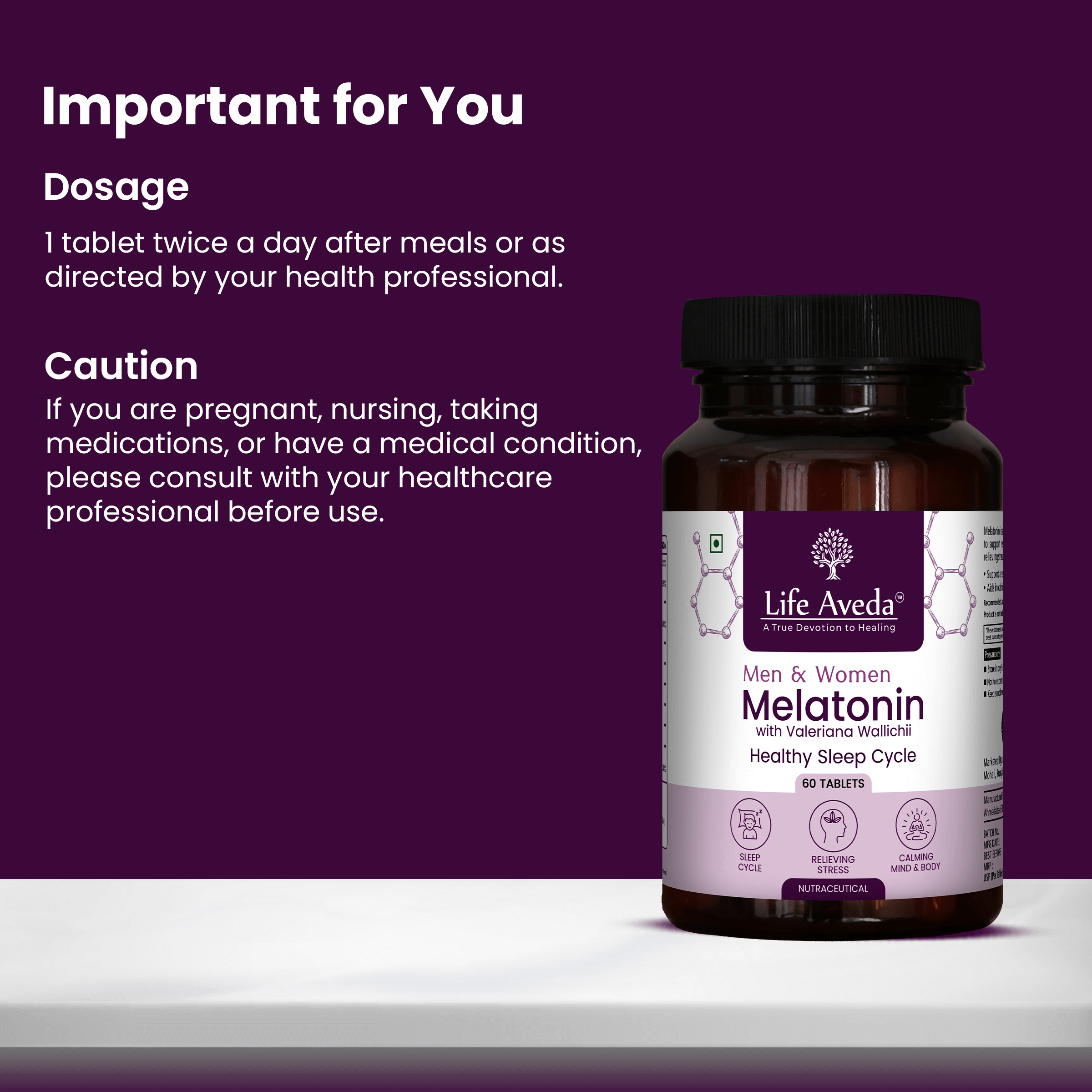 Lifeaveda Melatonin Tablets | Sleep Supplement for Men & Women | Melatonin Tablets for Restful Deep Sleeps - 60 Veg Tablets
