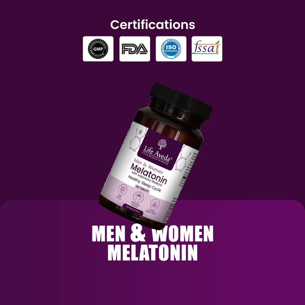 Lifeaveda Melatonin Tablets | Sleep Supplement for Men & Women | Melatonin Tablets for Restful Deep Sleeps - 60 Veg Tablets